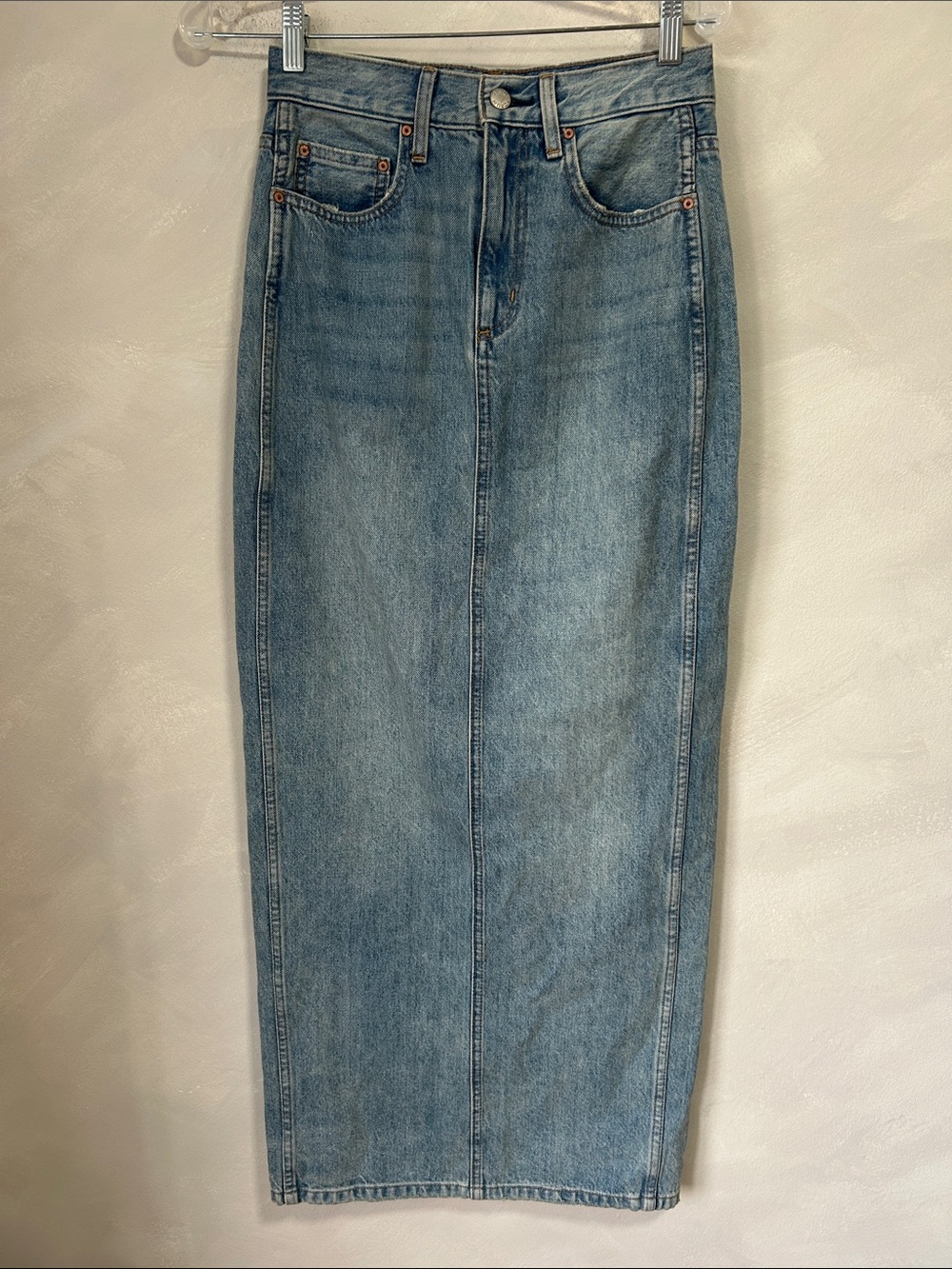 DENIM FORUM The '90s Pencil Maxi Denim Skirt Aritzia size 24 - Picture 4 of 10